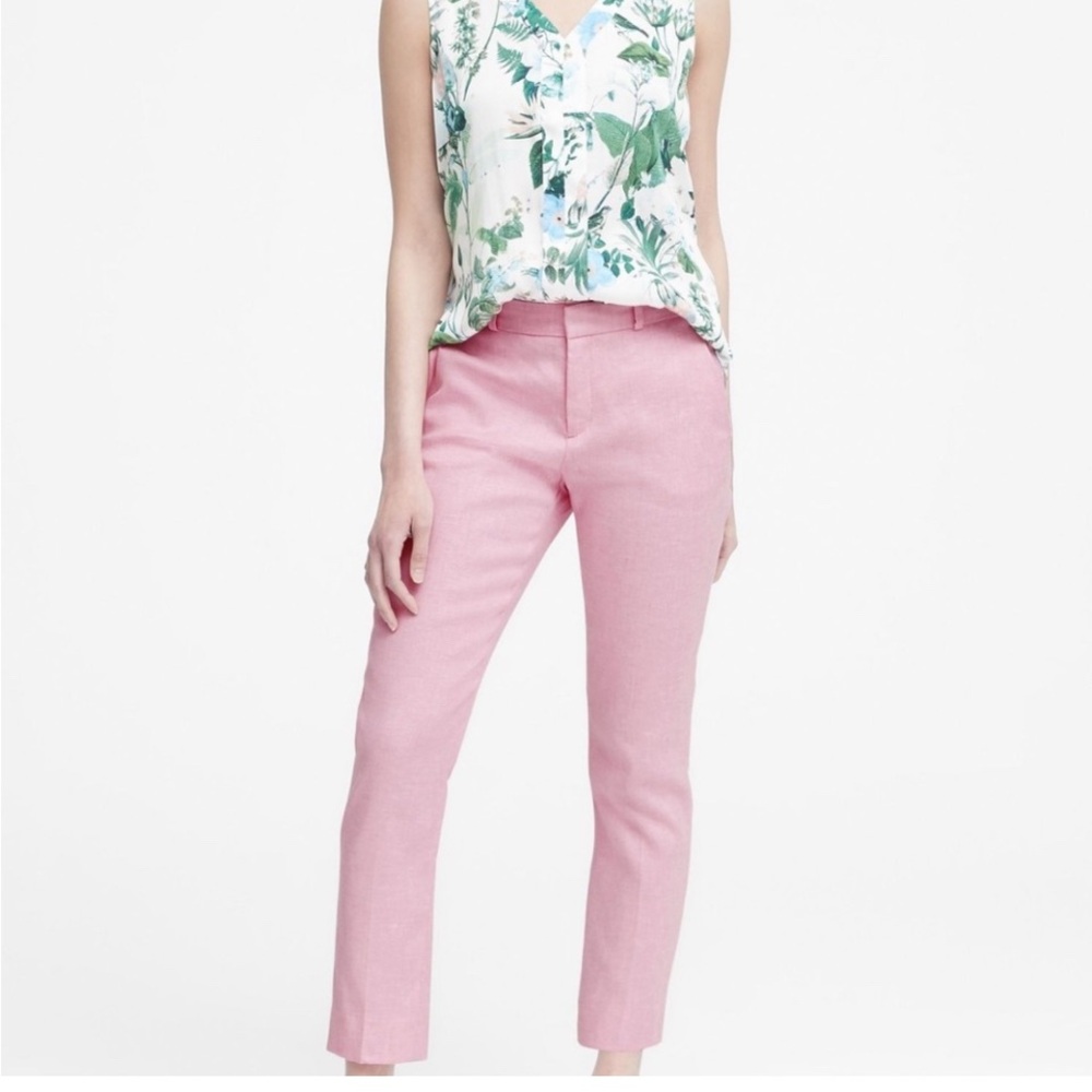 Banana Republic Avery linen mix straight pants light pink 16